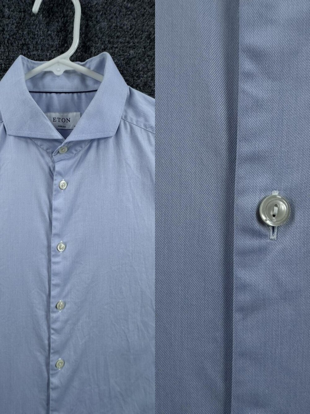 Eton Blue Men Cotton 16.5 Super Slim Button Up Work Shirt Long Sleeve Solid